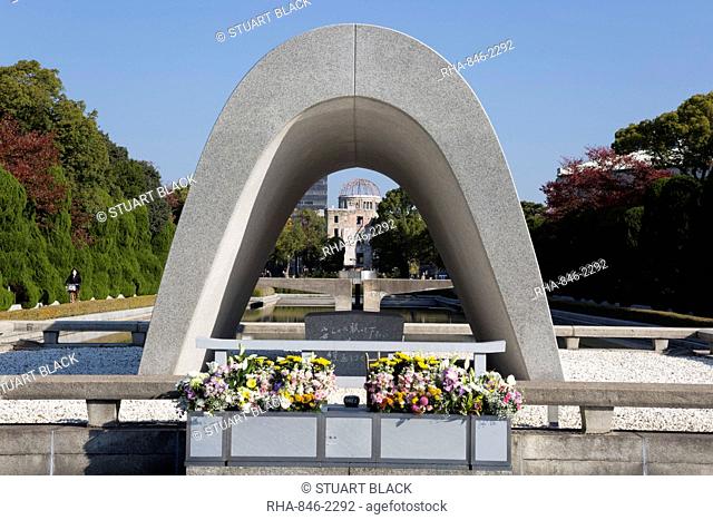 Cenotaph for the A-Bomb Victims, Hiroshima Peace Memorial Park, Hiroshima, Western Honshu, Japan, Asia