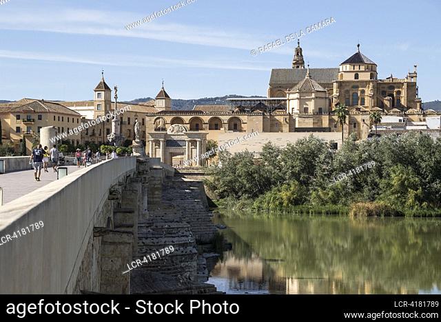 """ VIEW OF THE MEZQUITA AND ROMAN BRIDGE FROM THE SIDE OF THE TOWER OF CALAHORRA "" CORDOBA CITY SOME PLACES AND PEOPLE SPAIN