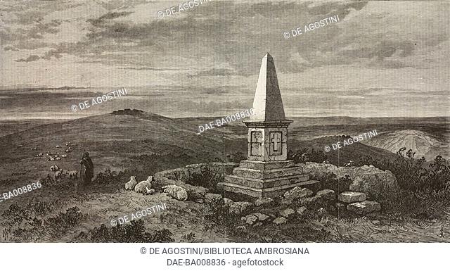 Monument on the battlefield of Inkerman, Crimean War, illustration from the magazine The Illustrated London News, volume LIV, May 29, 1869
