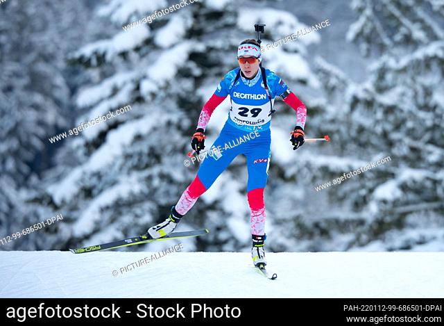 12 January 2022, Bavaria, Ruhpolding: Biathlon: World Cup, sprint 7.5 km in Chiemgau Arena, women. Uliana Nigmatullina from Russia in action