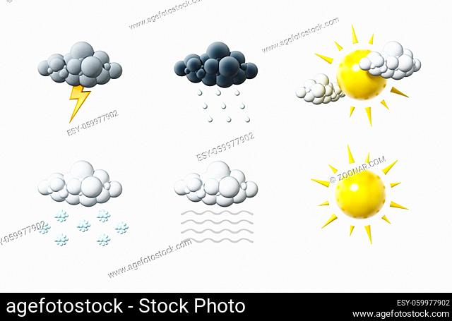 Weather symbols isolated on white background. 3D illustration