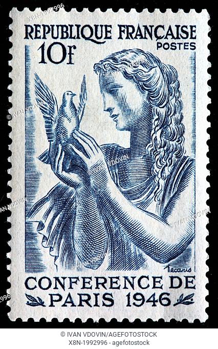 Reaching for Peace, postage stamp, France, 1946