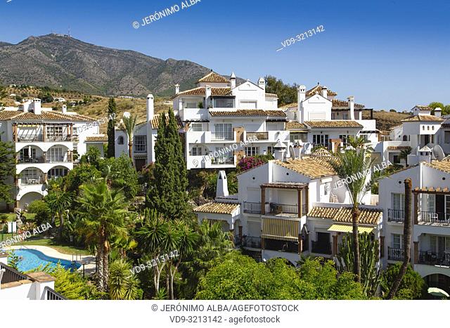 Residential urbanization for tourists, Mijas. Malaga province Costal del Sol. Andalusia, Southern Spain. Europe
