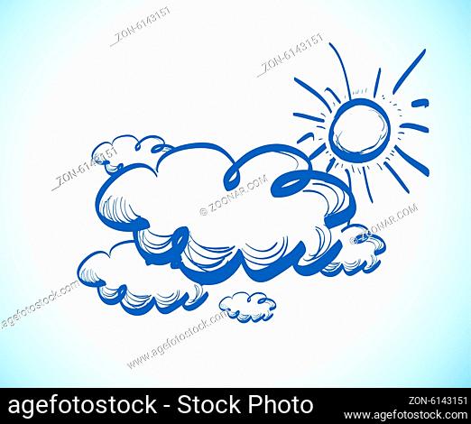 Hand drawing sky with clouds. Vector illustration