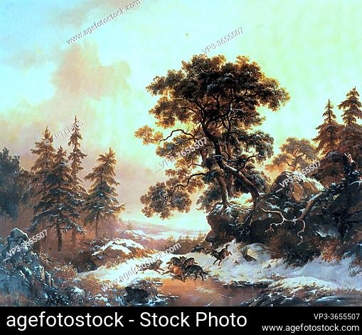 Kruseman Frederik Marinus - Wolves in a Winter Landscape - Dutch School - 19th Century