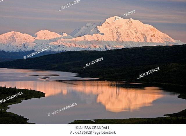 Sunset View Overlooking Wonder Lake, Mt. Mckinley And The Alaska Range In Denali National Park, Interior Alaska, Summer