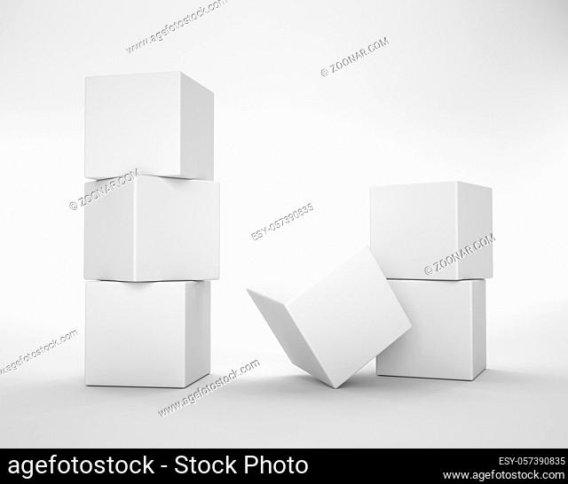 Stack of white cubes on white background. 3D render