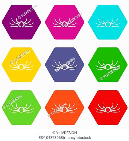Japanese spider crab icon set many color hexahedron isolated on white illustration