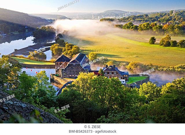 hydroelectric power station Hohenstein in the Ruhr Valley in the morning, Germany, North Rhine-Westphalia, Ruhr Area, Witten