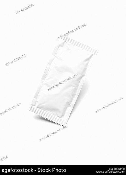 Blank White Condiment Packet Floating Isolated on White Background