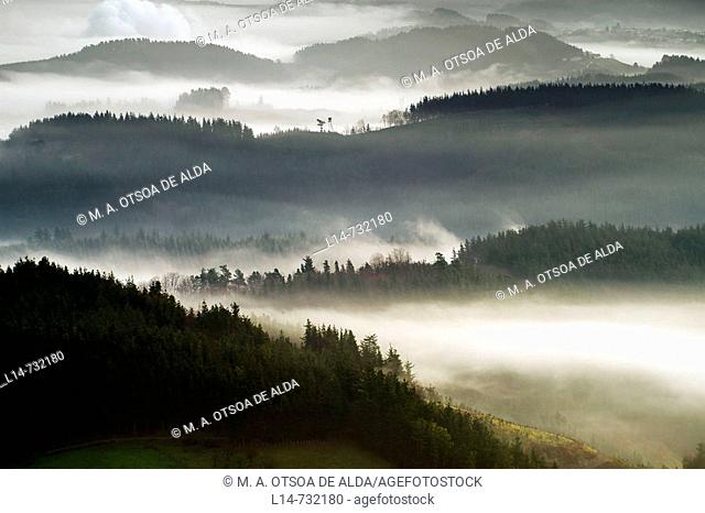 Fog over Goierri valley. Guipuzcoa, Basque Country, Spain