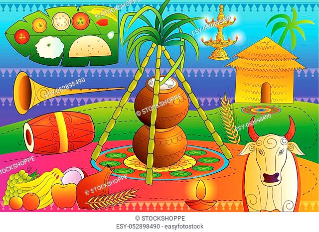 Pongal festival drawing Stock Photos and Images | agefotostock