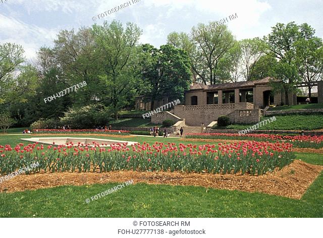 Jefferson City, MO, Missouri, Floral gardens at the Jefferson Landing State Historic Site in Jefferson City in the spring