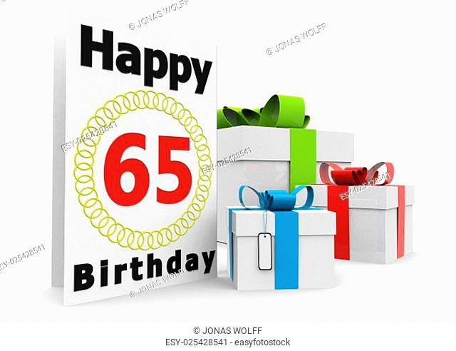 a birthday card with the age, happy birthday and presents