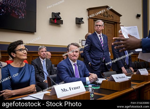 Jane Fraser, CEO, Citigroup, left, Brian Moynihan, Chairman and CEO, Bank of America, second from left, William Rogers Jr