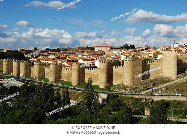 Spain, Castile and Leon, Avila, old city listed as World Heritage by UNESCO, medieval city walls dated 11th-14th centuries