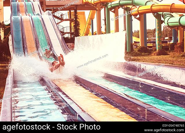 Blue waterpark on sky background
