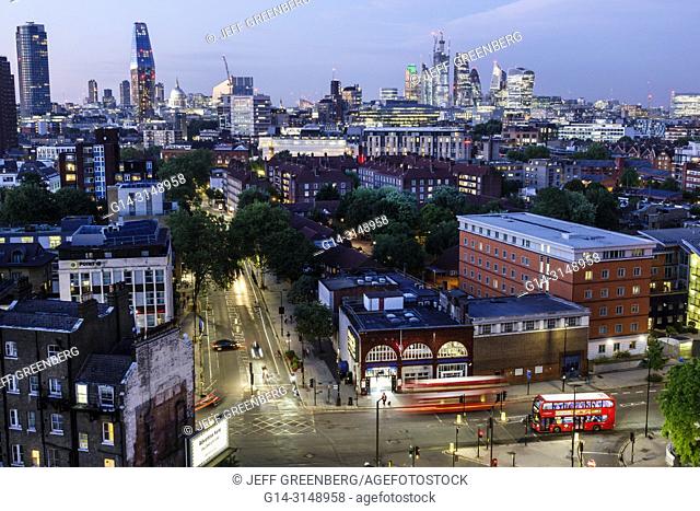 United Kingdom Great Britain England, London, South Bank, Lambeth North Station, city skyline, night nightlife dusk, buildings, skyscrapers, rooftops