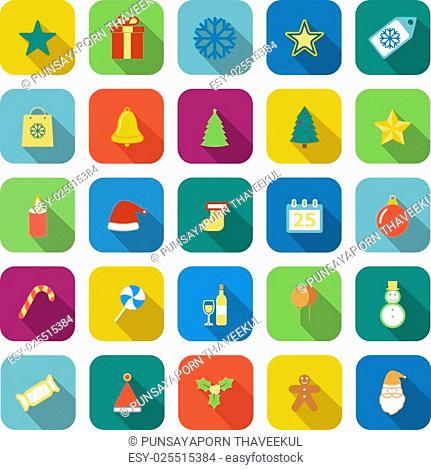 Christmas color icons with long shadow on white background