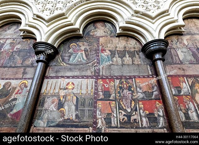 England, London, Westminster Abbey, Entrance to The Chapter House, The Medieval Wall Paintings depicting Scenes of The Revelation to St John the Divine