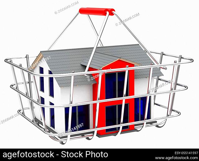 3d generated picture of a house inside a shopping basket