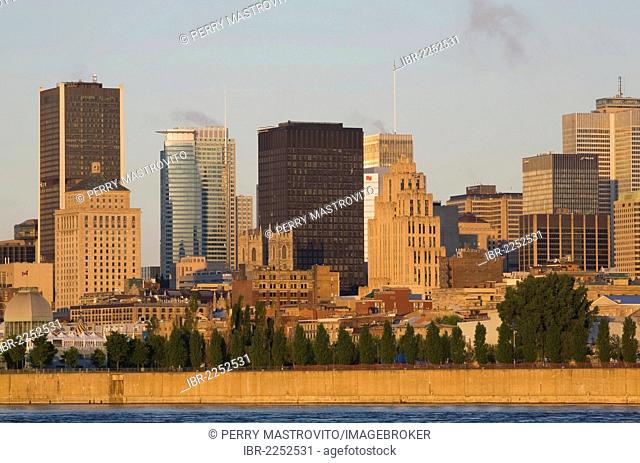Montreal skyline and Saint-Lawrence river at sunrise, Quebec, Canada