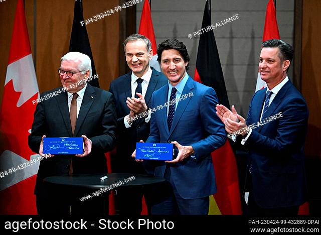 24 April 2023, Canada, Ottawa: German President Frank-Walter Steinmeier (l-r) Oliver Blume, Chairman of the Board of Management of Porsche AG and Volkswagen AG
