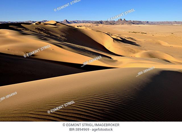 Sand dunes of Erg Essendilene or Erg Admer, Tassili N'Ajjer National Park, Unesco World Heritage Site, Sahara desert, Algeria, North Africa