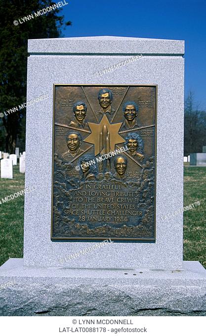 Arlington national cemetery. Grave stone memorial for crew of space shuttle disaster Challenger