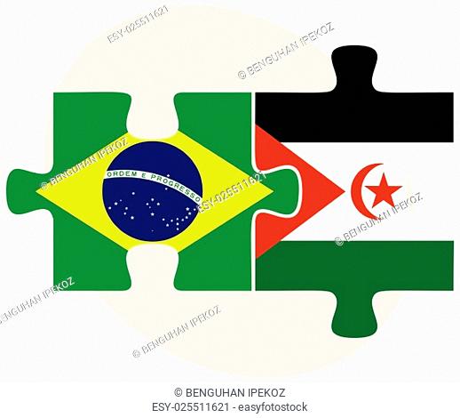 Brazil and Western Sahara Flags in puzzle isolated on white background
