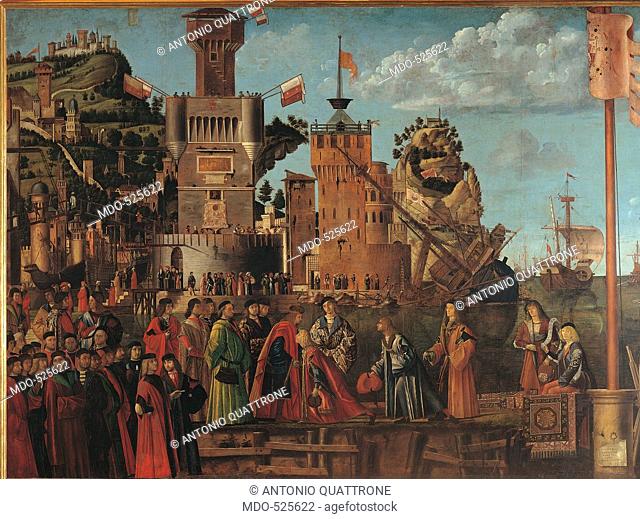 Legend of St Ursula. Meeting and Departure of the Betrothed, by Vittore Carpaccio, 1495 about, 15th Century, oil on canvas, cm 279 x 610