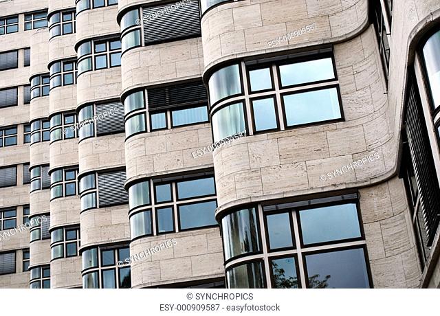 detailed view on the facade of the shell-haus in berlin, germany. architect of the bauhaus style building was Emil Fahrenkamp