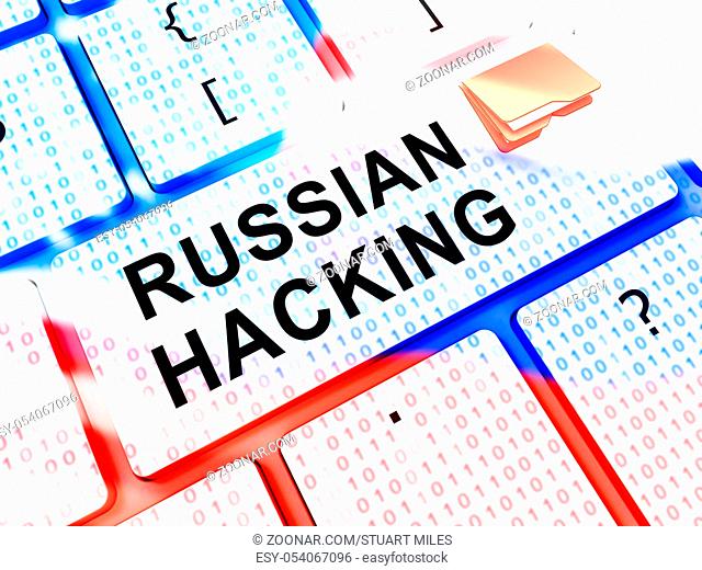 Keyboard Hacking Russian Hackers Online 3d Illustration Shows Laptop PC Breach Attack On United States Tech Computers In Elections