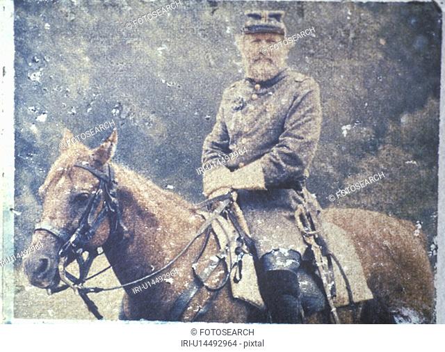 Soldier on horseback during Civil War reenactment of Battle of Bull run
