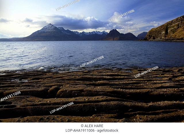 Scotland, Isle of Skye, Elgol. A view across Loch Scavaig towards the Cuillin ridge on the Isle of Skye
