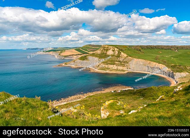 View from the South West Coast Path over the Jurassic Coast and Chapman's Pool, near Worth Matravers, Jurassic Coast, Dorset, UK