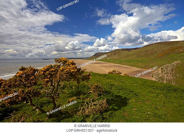 Wales, Swansea, Rhossili. A view of Rhossili Bay