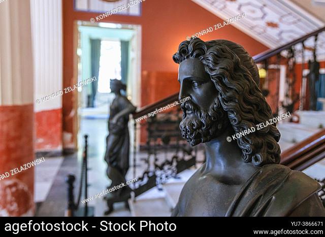 Zeus and Hera sculptures on a stairs in Achilleion palace built in Gastouri on the Island of Corfu for Empress Elisabeth of Austria - Sisi, Greece