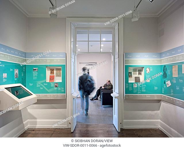 Charles Dickens Museum, London, United Kingdom. Architect: Purcell UK, 2012. Information centre with wall graphics and console