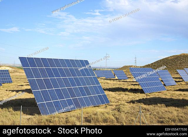 Huge solar panels for electric production in Zaragoza Province, Aragon, Spain