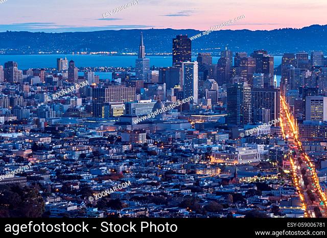 skyline of San Francisco at night, USA