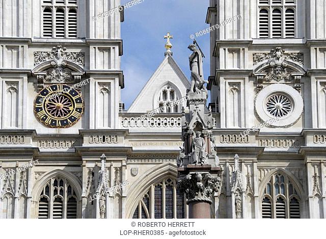 England, London, Westminster, A close up of Westminster Abbey and nearby memorial column