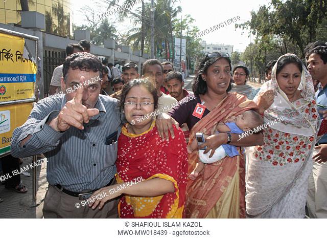 The family members of the Army officers who were hostages of the rebel BDR men during the mutiny, coming out after being released Pilkhana, Dhaka
