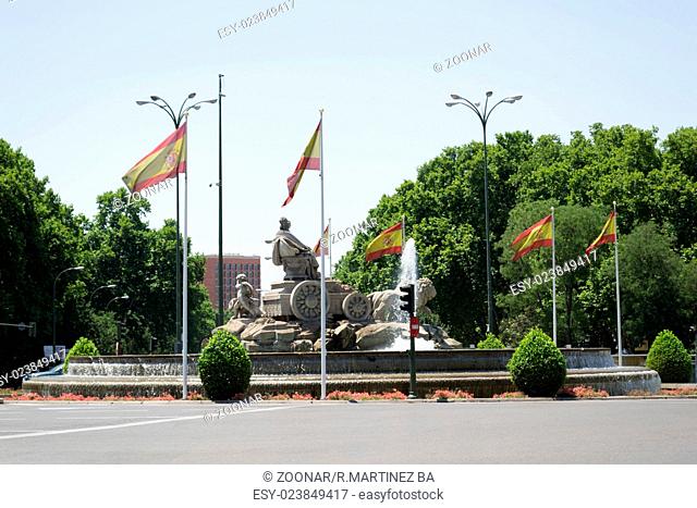 Cybele fountain with Spanish flags