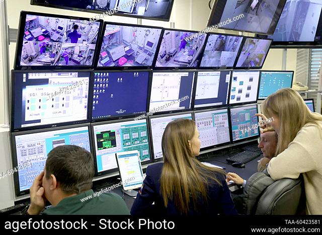 RUSSIA, ZVEZDNY GORODOK - JULY 13, 2023: Employees monitor the control post of the ISS Russian segment simulator during a qualification training session of...