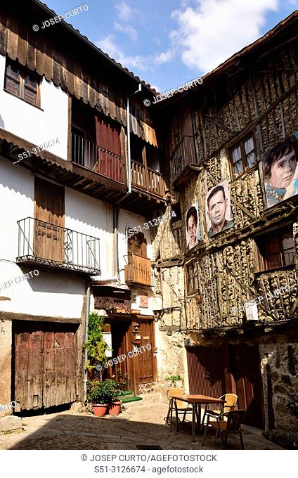 facades of the houses of Mogarraz with the portraits of their owners, Mogarraz, Sierra de Francia Nature Reserve, Salamanca province, Spain