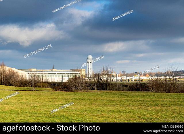 Berlin, Tempelhofer Feld, former Tempelhof Airport, distant view to the north