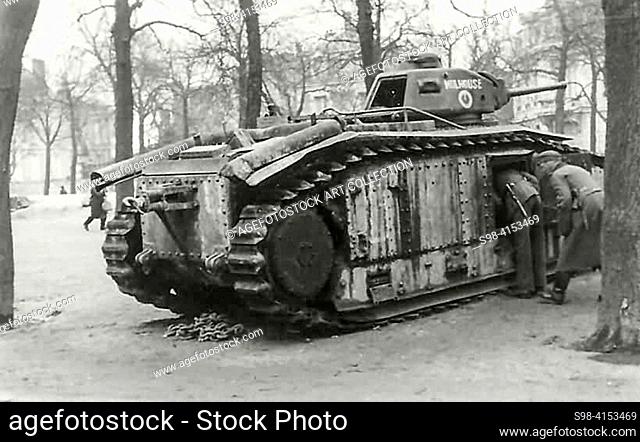 World War II - FRANCE. Tanks, B1 bis, French Char B1 tank number 112 named Mulhouse 2.  The B1 bis was a French heavy tank used during World War II