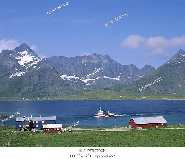Farmhouse, Sea, Mountains, Stromness, Lofoten Islands, Norway
