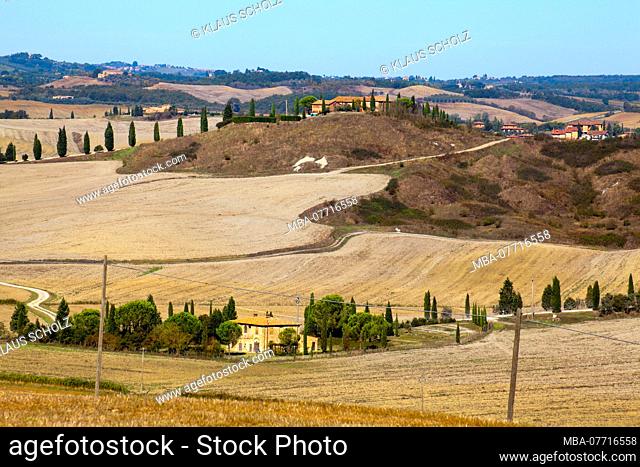 Scenery in the Crete Senesi with houses on hills